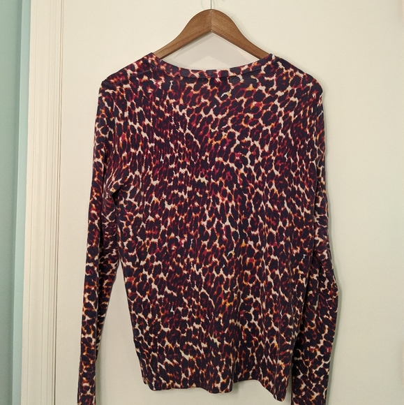 Merona Animal Print Cardigan Navy/Orange Size L - Picture 2 of 5